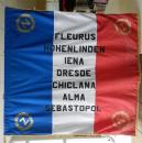 Grand drapeau 2x 2 m, provenant des ateliers de christian colmont: fleurus, hohenlinden...