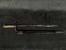 Baionette germanique à poignée bronze, fourreau cuir.