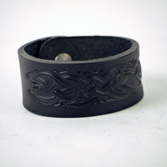 Bracelet motif celtique en cuir noir 3 cm - L'unité