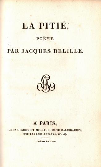 La pitié, poème par Jacques Delille - Paris 1805