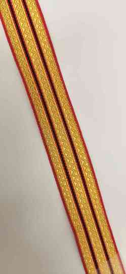 27 mm - Galon zig zag 3 bandes or, 2 bandes rouge et noire et bandes rouge - Le mètre