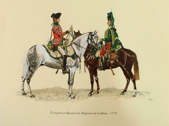 Trompette et hussard du régiment de Conflans, planche du colonel Dugue Mac Carthy 