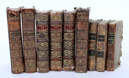 Lot de 9 livres publiés au XVIII ème siècle, littérature/théâtre. Corneille (3 tomes) Enéide (2 tomes)...