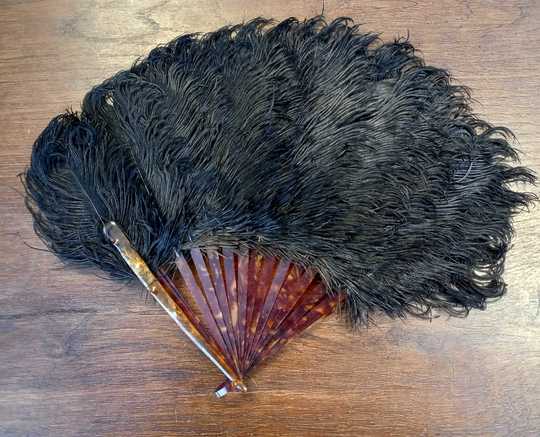 Éventail en plumes d'autruche noir. Belle époque