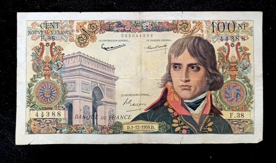 Billets de 100 Fr Bonaparte, année 1959. Prix à l'unité.