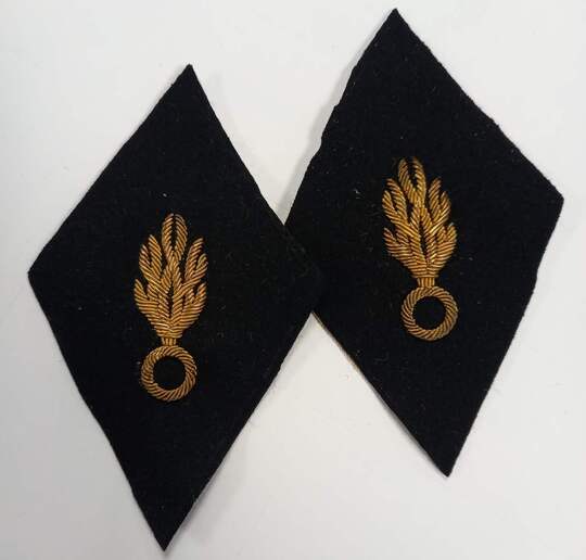 INSIGNES pour pattes de col de LEGION, à la grenade en cannetille doré sur drap noir. Epoque avant 1940. La paire