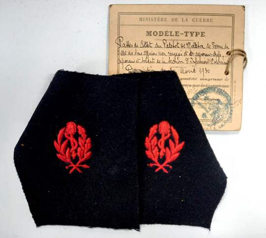 Modèle type de PAIRE de pattes de collet de PALETOT de molleton de tenue de ville des ss off...de la section d'infirmiers coloniaux. 30 avril 1930