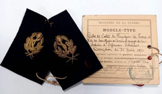 Modèle type de PAIRE de pattes de collet de TUNIQUE de tenue de ville des ss off...de la section d'infirmiers coloniaux. 30 avril 1930