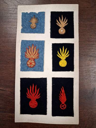 WWI. Plaque d'échantillon de 6 broderies militaires de spécialité des Éts David.