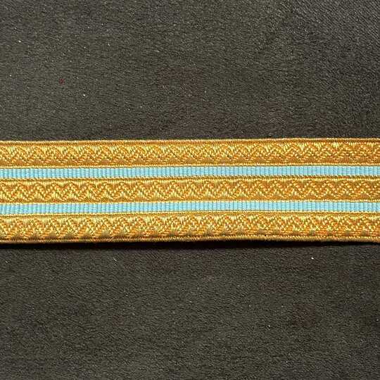 Galon Lézardé - Or 2 raies bleu pastel - 22 mm - Fab. Française ancienne - Au mètre  