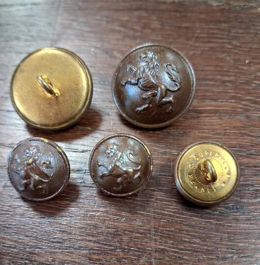 BELGIQUE. Boutons au lion- bronzés- bombés- neufs de stock- 2 diam. Production des Éts David