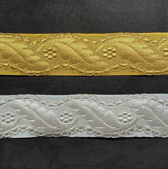 Galon ondulé feuilles de chêne Or et Argent - 40 mm - Fab. Française Moderne - au mètre